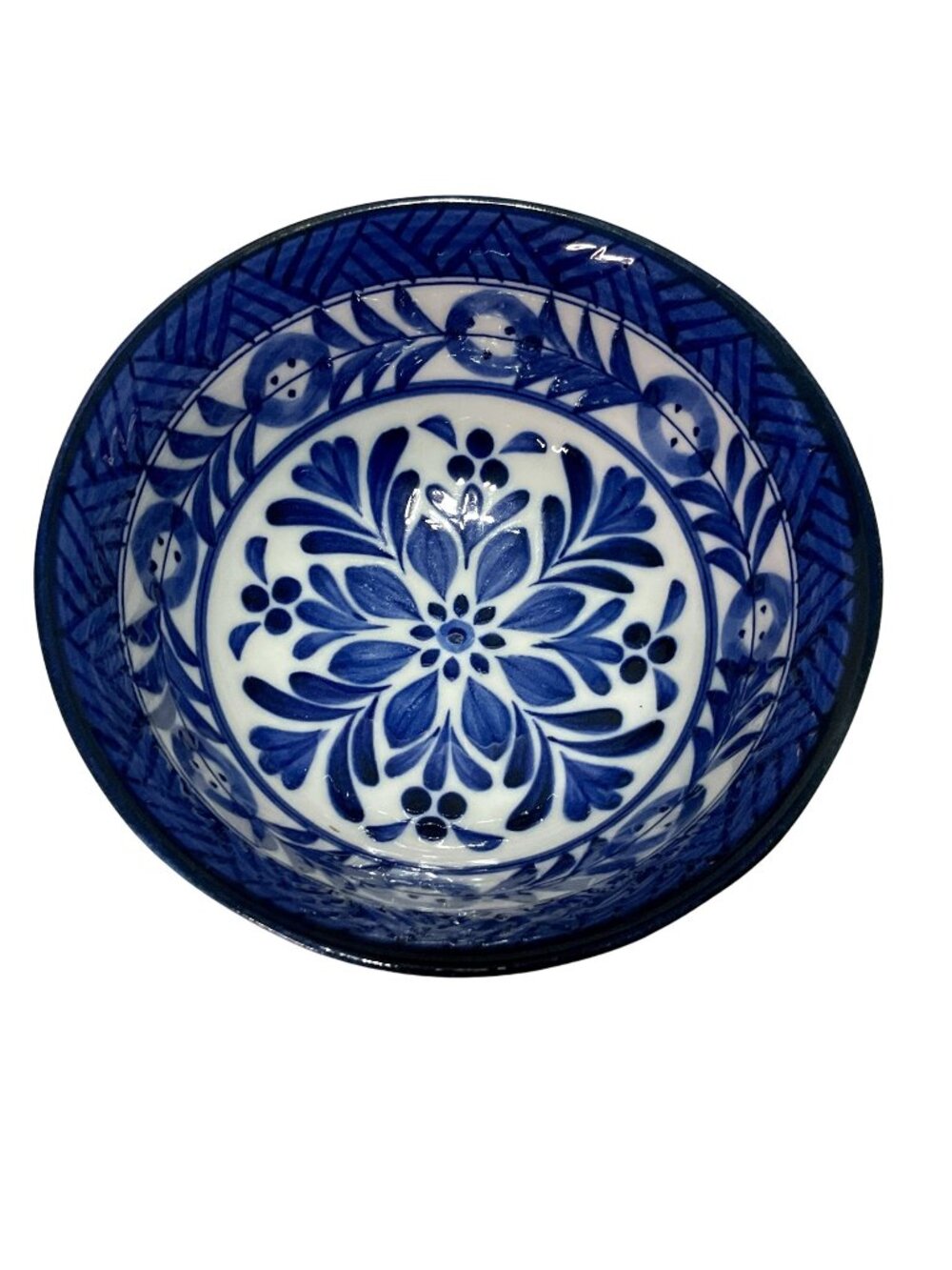 Tajimi Kyo-Gama Kiln Blue Floral Rice Bowl Porcelain Made in Japan 5.75" Diam